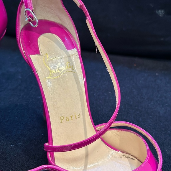 Christian louboutins patent leather magenta strappy heels. Pointy toe. 5.5” heel - Picture 4 of 7